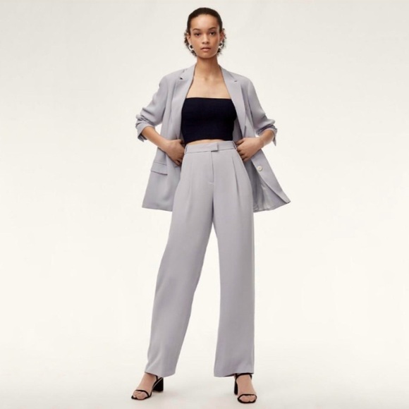 NWT Aritzia Babaton Sadiki Pant Wide Leg Pleat Front Trouser Lilac Grey 0 XS - Picture 1 of 14